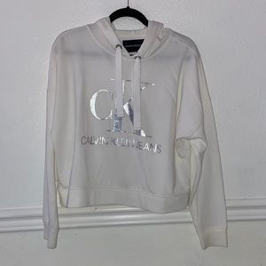 White Calvin Klein Jeans cropped hoodie
